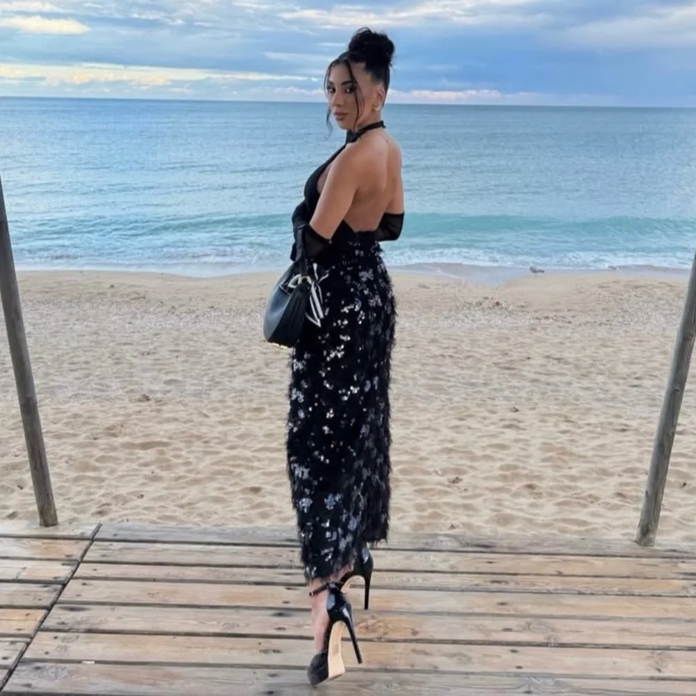 Zara sequin knit halter dress black - Picture 2 of 11